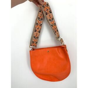 Ahdorned Leather Orange Vegan Leather U Shaped Messenger Bag with 2 Straps